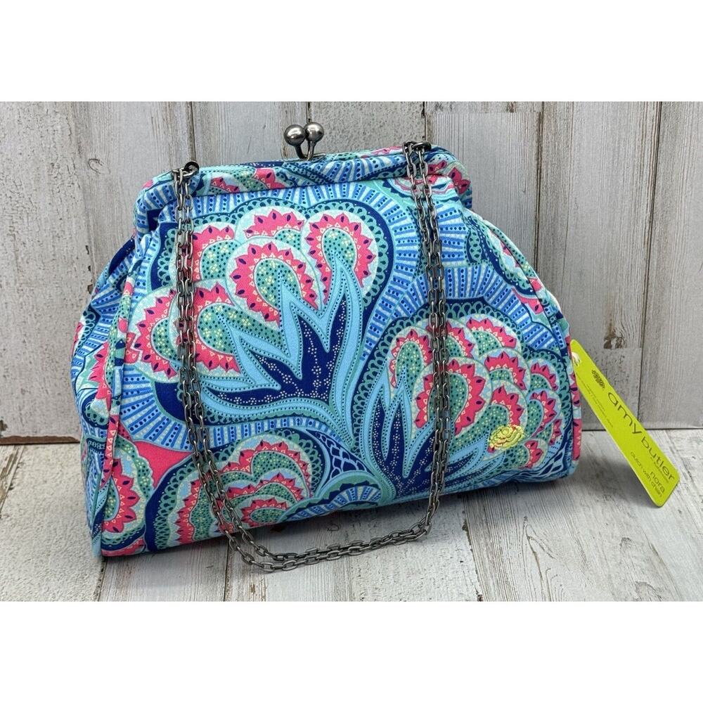 New Amy Butler Nora Clutch With Chain Oasis Azure Tropical Kiss Lock Closure